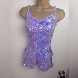 Club Exx X Dolls Kill Purple Sequin Iridescent I Bodied That Romper NWOT XS